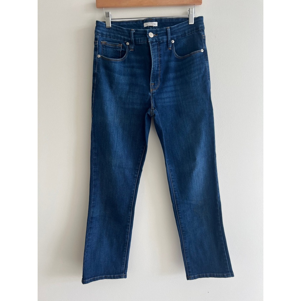 Good American Good Straight Dark Indigo Jeans Sz 10/30 High Rise Slim Leg